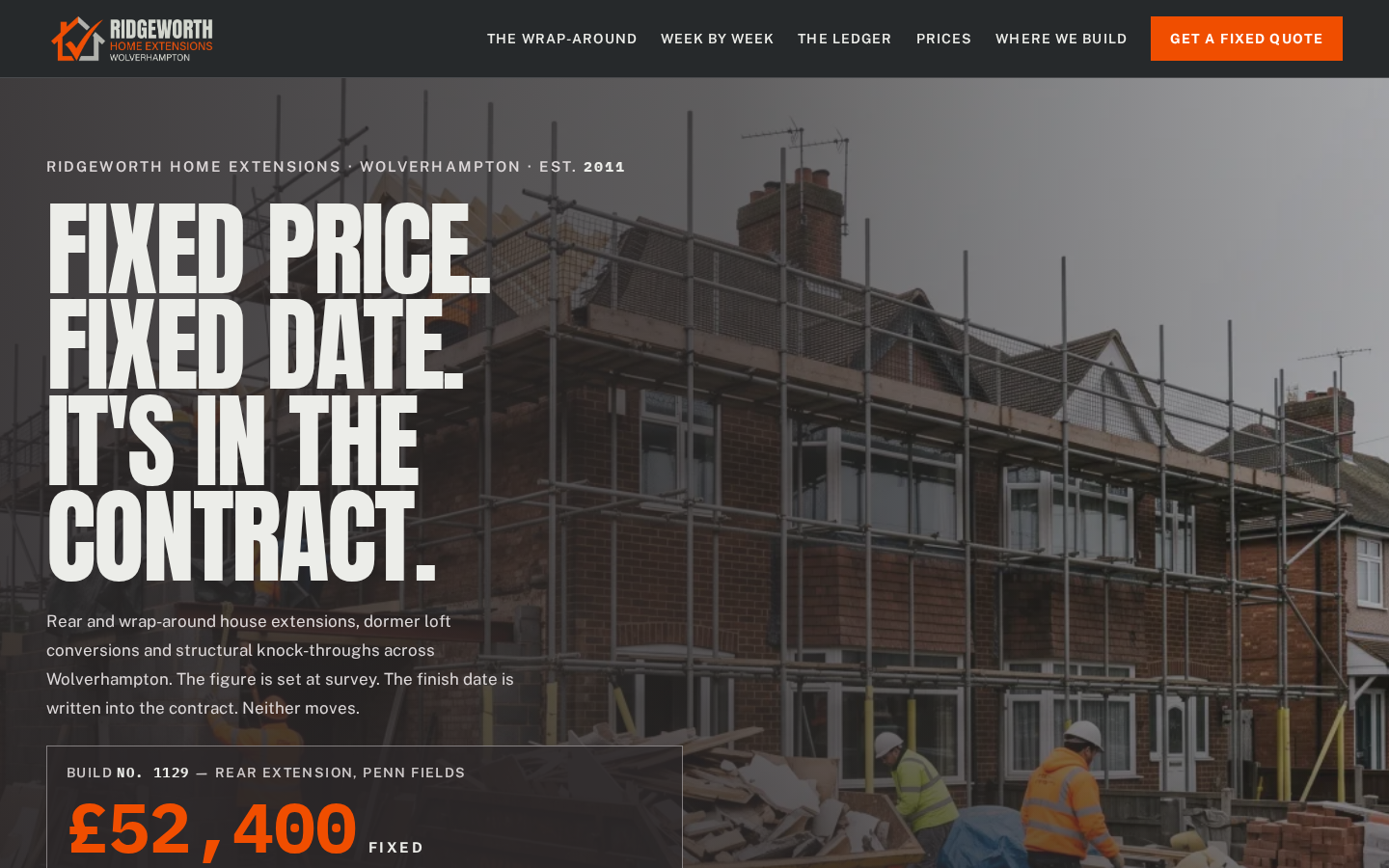 Ridgeworth Home Extensions home page on a desktop screen