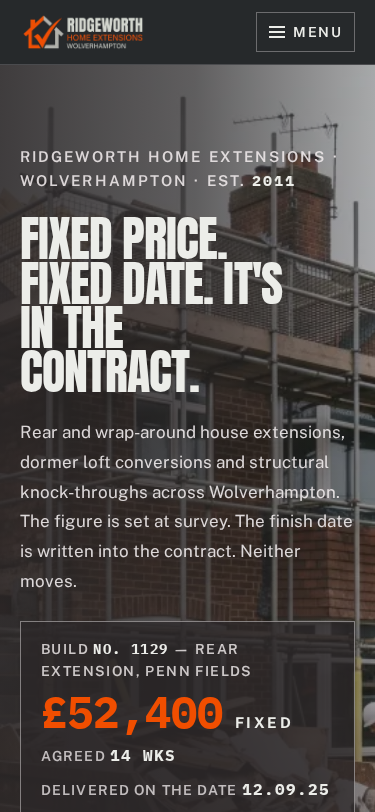 Ridgeworth Home Extensions home page on a phone